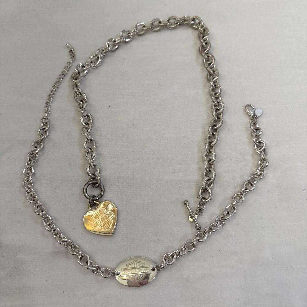 VINTAGE Harley Davidson Necklace Choker Silver Heavy "Best" Marking Lot Of 2